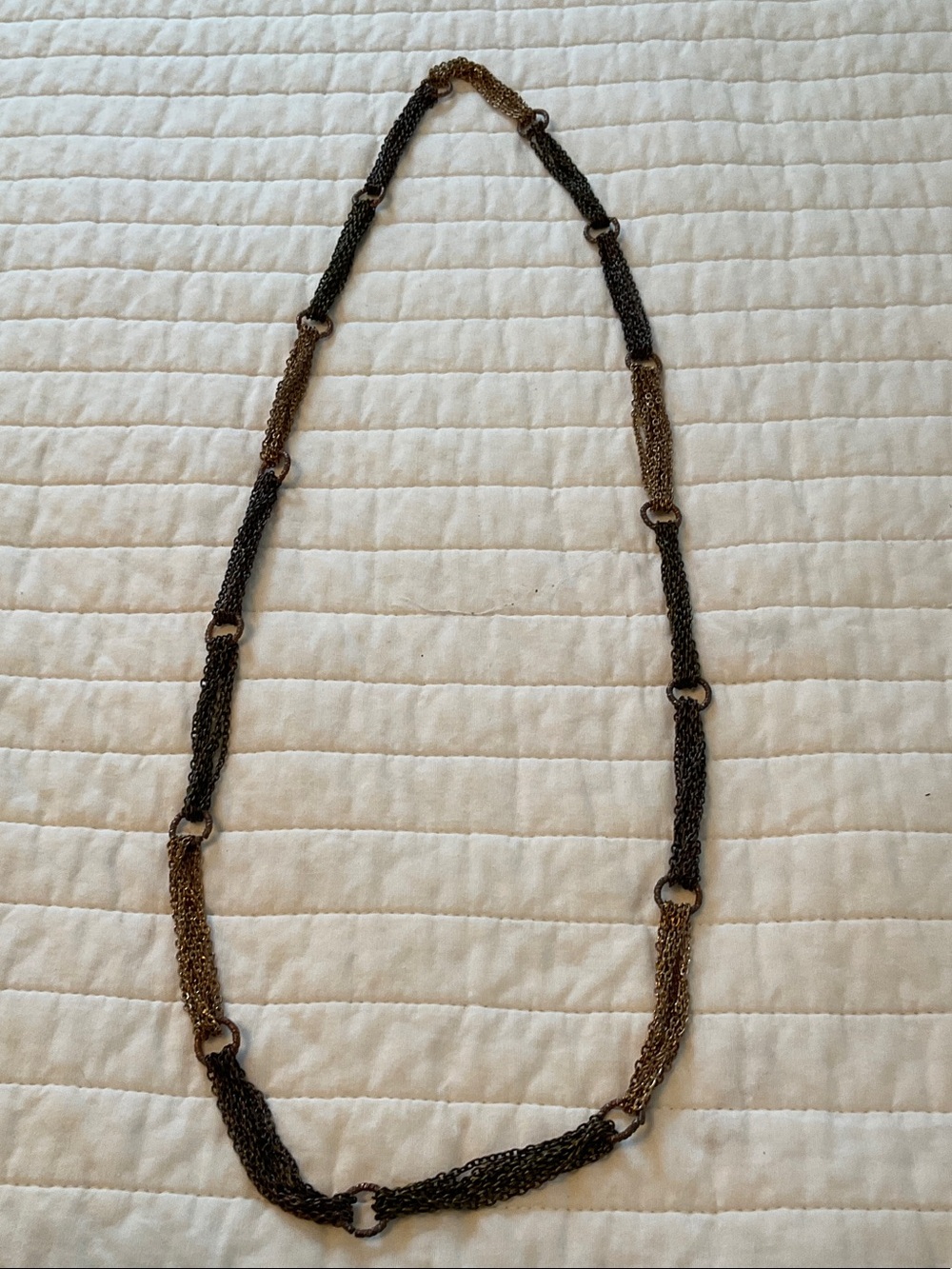 Multi-Strand Mixed Metal  Chain Long Necklace - Black and Gold